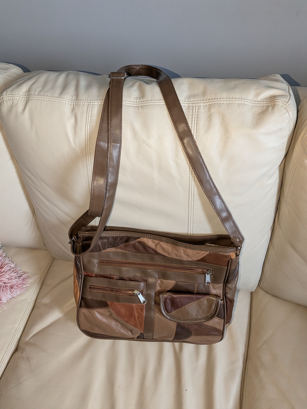 Brown Patchwork Leather Crossbody Bag - Men